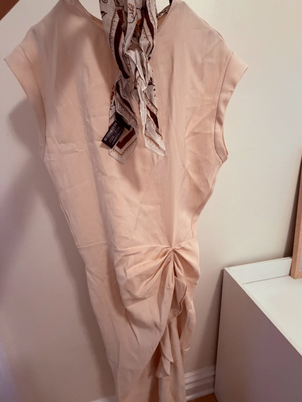 Zara Soft Beige Midi Dress with Side Gather